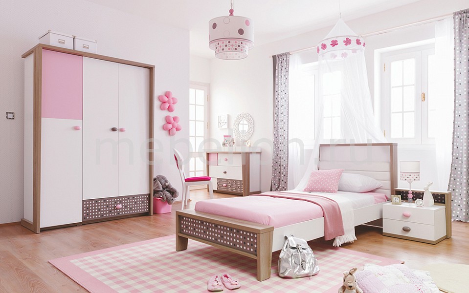 Гарнитур для детской Pink Point белый/коричневый/розовый