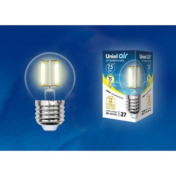 Лампа светодиодная Air E27 220В 7,5Вт 3000K LED-G45-7,5W/WW/E27/CL GLA01TR картон, Air E27 220В 7,5Вт 3000K LED-G45-7,5W/WW/E27/CL GLA01TR картон
Лампа светодиодная Air E27 220В 7,5Вт 3000K LED-G45-7,5W/WW/E27/CL GLA01TR картон, Air E27 220В 7,5Вт 3000K LED-G45-7,5W/WW/E27/CL GLA01TR картон