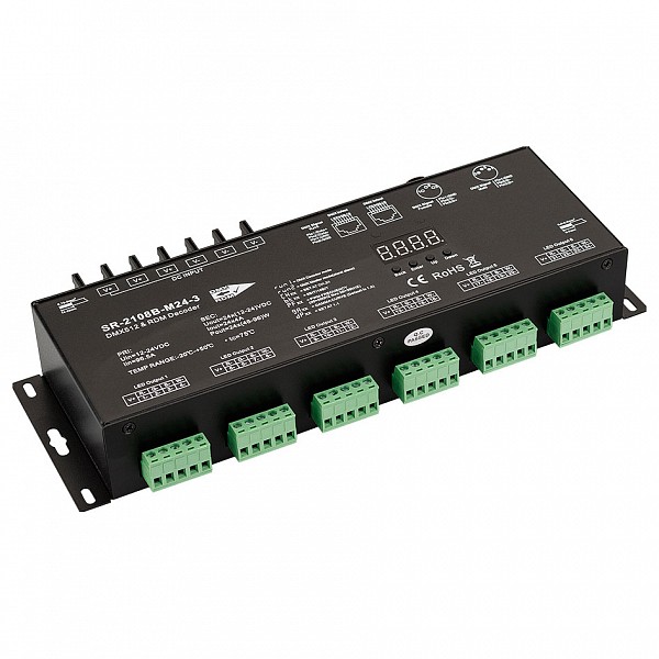 Декодер DMX SR-2108B-XLR3-24CH (12-24V, 24x4A), SR-2108B-XLR3-24CH (12-24V, 24x4A)
Декодер DMX SR-2108B-XLR3-24CH (12-24V, 24x4A), SR-2108B-XLR3-24CH (12-24V, 24x4A)