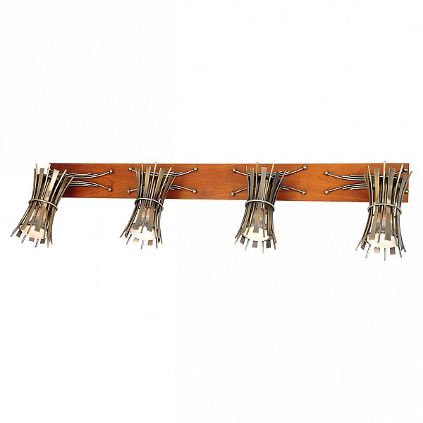 Спот LussoleOffagna LSL-8409-04 Спот LussoleOffagna LSL-8409-04Артикул - LSL-8409-04,Бренд - Lussole (Италия),Серия - Offagna,Гарантия, месяцы - 24,Время изготовления, дней - 1,Рекомендуемые помещения - Гостиная, Кабинет, Прихожая, Спальня,Длина, мм - 700,Ширина, мм - 70,Выступ, мм - 200,Цвет плафонов и подвесок - старая медь,Цвет арматуры - старая медь, дуб,Тип поверхности плафонов и подвесок - матовый,Тип поверхности арматуры - матовый,Материал плафонов и подвесок - металл,Материал арматуры - металл, дерево,Лампы - компактная люминесцентная (КЛЛ) ИЛИнакаливания ИЛИсветодиодная (LED),цоколь E14; 220 В; 40 Вт,,Тип колбы лампы - груша плоская с рефлектором,Класс электробезопасности - I,Общая мощность, Вт - 160,Лампы в комплекте - отсутствуют,Общее кол-во ламп - 4,Количество плафонов - 4,Возможность подключения диммера - можно, если установить лампу накаливания,Степень пылевлагозащиты, IP - 20,Диапазон рабочих температур - комнатная температура,Масса, кг - 2,Дополнительные параметры - поворотный светильник, рефлекторная лампа R50 (диаметр колбы 50 мм) или аналоги,Дополнительное описание - Фантазия дизайнеров итальянского бренда Lussole поражает воображение: среди моделей необычные формы – не редкость. Четырехпатронный светильник-спот спот Lussole LSL-8409-04 со вкусом выделит светом зону в обстановке в стиле этника, кантри и эклектика. Импровизированные снопы сена из металла, заменяющие плафоны, мягко рассеивают свет, рождая на стенах настоящий театр теней. Световое пятно распространяется на площадь до 9 квадратов.<br><br>Артикул: LSL-8409-04<br>Бренд: Lussole (Италия)<br>Серия: Offagna<br>Гарантия, месяцы: 24<br>Время изготовления, дней: 1<br>Рекомендуемые помещения: Гостиная, Кабинет, Прихожая, Спальня<br>Длина, мм: 700<br>Ширина, мм: 70<br>Выступ, мм: 200<br>Цвет плафонов и подвесок: старая медь<br>Цвет арматуры: старая медь, дуб<br>Тип поверхности плафонов и подвесок: матовый<br>Тип поверхности арматуры: матовый<br>Материал плафонов и подвесок: металл<br>Материал арматуры: металл, дерево<br>Лампы: компактная люминесцентная (КЛЛ) ИЛИ<br>накаливания ИЛИ<br>светодиодная (LED),цоколь E14; 220 В; 40 Вт,<br>Тип колбы лампы: груша плоская с рефлектором<br>Класс электробезопасности: I<br>Общая мощность, Вт: 160<br>Лампы в комплекте: отсутствуют<br>Общее кол-во ламп: 4<br>Количество плафонов: 4<br>Возможность подключения диммера: можно, если установить лампу накаливания<br>Степень пылевлагозащиты, IP: 20<br>Диапазон рабочих температур: комнатная температура<br>Масса, кг: 2<br>Дополнительные параметры: поворотный светильник, <br>рефлекторная лампа R50 (диаметр колбы 50 мм) или аналоги<br>Дополнительное описание: Фантазия дизайнеров итальянского бренда Lussole поражает воображение: среди моделей необычные формы – не редкость. Четырехпатронный светильник-спот спот Lussole LSL-8409-04 со вкусом выделит светом зону в обстановке в стиле этника, кантри и эклектика. Импровизированные снопы сена из металла, заменяющие плафоны, мягко рассеивают свет, рождая на стенах настоящий театр теней. Световое пятно распространяется на площадь до 9 квадратов.