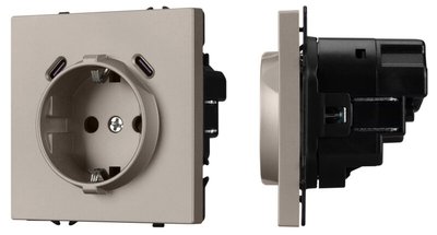 Механизм розетки с заземлением и со шторками и 2хUSB type C NOBE 061814