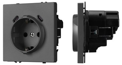 Розетка с заземлением и со шторкой и 2хUSB C, без рамки NOBE 061816(1)