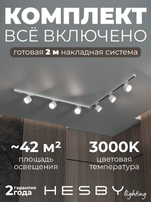Накладная однофазная трековая система Skylite №13 со светильниками (220В, форма - угловая, 2м, 3000K), белая