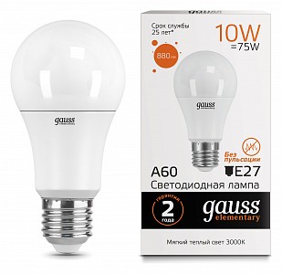 Лампа светодиодная [LED] Gauss E27 10W 3000K