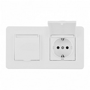 Розетка с заземлением и шторкой, с крышкой SET16-2 SET16-2-41-1x2 white