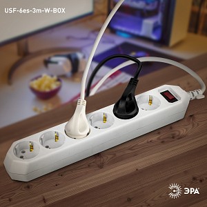 Удлинитель с выключателем  USF-6es-3m-W-BOX
