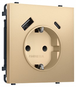 Розетка с заземлением и со шторкой и 2хUSB type A и C, без рамки MS MS890010