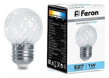 Лампа светодиодная [LED] Feron E27 1W 6400K
