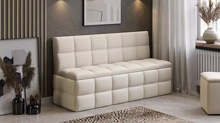 Прямой диван Домино не раскладной, кожа искусственная, ткань