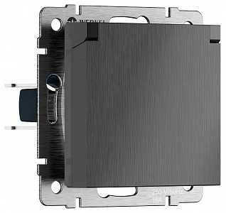 Розетка влагозащищенная с заземлением и со шторкой, без рамки с крышкой графит рифленый W1171204