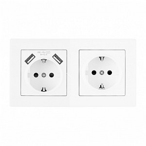 Розетка с заземлением и со шторкой и 2хUSB SET06-2 SET06-2-47-1-40-1 white