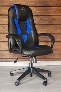 Игровое кресло , синий, черный, кожа искусственная