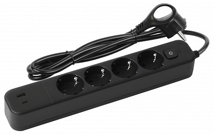 Удлинитель с выключателем  USF-4es-1,5m-2xUSBAC-B