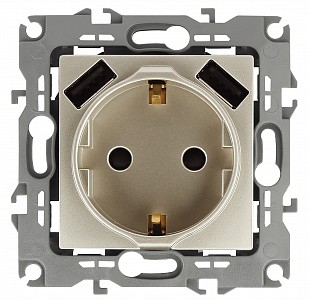 Розетка с заземлением и со шторкой и 2хUSB, без рамки Эра 12 12-4109-04