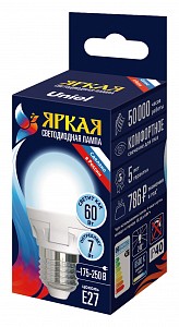 Лампа светодиодная [LED] Uniel E27 7W 6500K