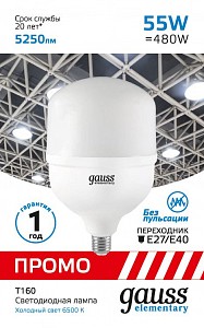 Лампа светодиодная [LED] Gauss E27 55W 6500K