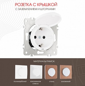 Розетка с заземлением и со шторкой, без рамки с крышкой am-202 202.41-1.white