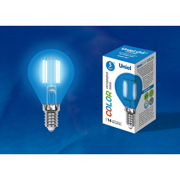 Лампа светодиодная Air Color E14 200-250В 5Вт синий LED-G45-5W/BLUE/E14 GLA02BL картон UL_UL-00002989