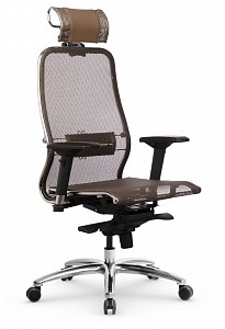 Кресло офисное S-3.04, светло-коричневый, ткань-сетка, экокожа