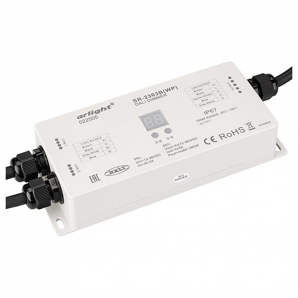 

Контроллер-диммер DALI SR-2303BWP (12-36V, 240-720W, 4 адреса, IP67), DALI SR-2303BWP (12-36V, 240-720W, 4 адреса, IP67)