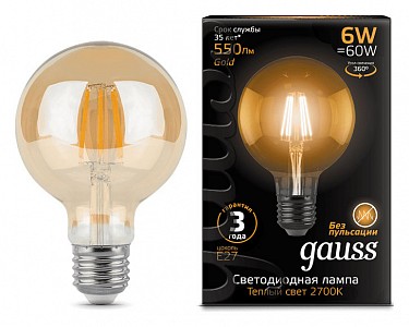 Лампа светодиодная [LED] Gauss E27 6W 2400K