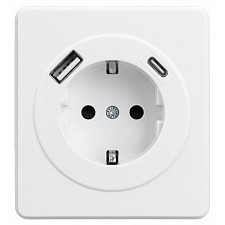 Розетка с заземлением и со шторкой и 2хUSB, без рамки ROUND KR-78-0704-1