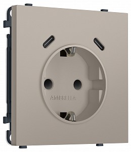 Розетка с заземлением и со шторкой и 2хUSB C, без рамки MS MS370510