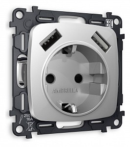 Розетка с заземлением и 2хUSB type A, без рамки Quant MO409010