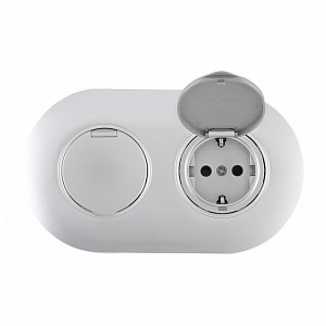 Розетка с заземлением и шторкой, с крышкой SET08-2 SET08-2-41-1x2 silver