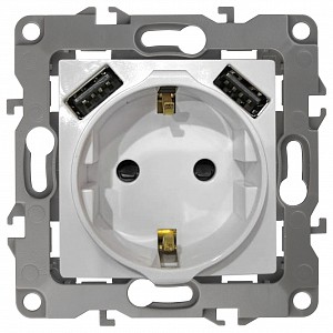 Розетка с заземлением и со шторкой и 2хUSB, без рамки Эра Elegance 14-4109-04