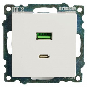 Розетка 2хUSB type A и C без рамки Катрин 50051