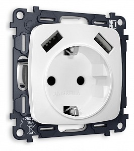 Розетка с заземлением и 2хUSB type A, без рамки Quant MO129010