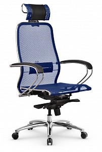 Кресло офисное S-2.04, синий, черный, ткань-сетка, экокожа
