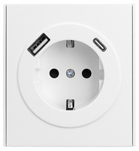 Розетка с заземлением и со шторкой и 2хUSB, без рамки STRONG KR-78-0704-4