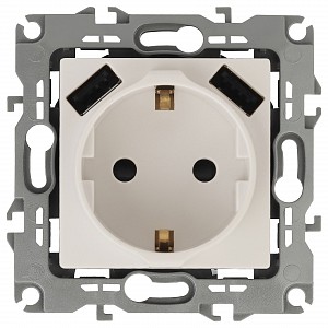 Розетка с заземлением и со шторкой и 2хUSB, без рамки Эра 12 12-4109-02