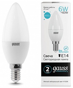 Лампа светодиодная [LED] Gauss E14 6W 4100K