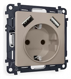 Розетка с заземлением и со шторкой и 2хUSB type A, без рамки Quant MA369010