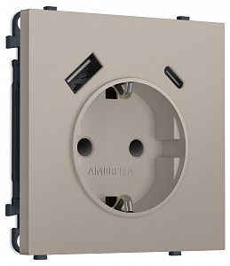 Розетка с заземлением и со шторкой и 2хUSB type A и C, без рамки MS MS370010