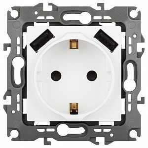 Розетка с заземлением и со шторкой и 2хUSB, без рамки Эра 12 12-4109-01М