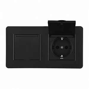 Розетка с заземлением и шторкой, с крышкой SET16-2 SET16-2-41-1x2 black