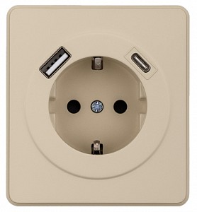 Розетка с заземлением и со шторкой и 2хUSB, без рамки ROUND KR-78-0704-7