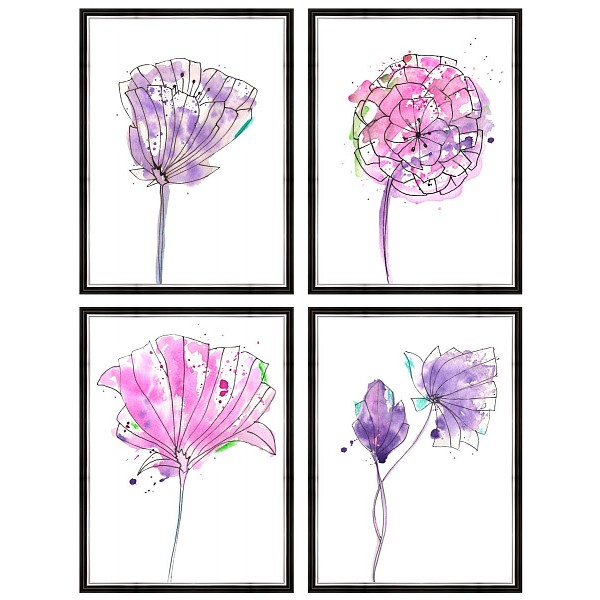 фото Набор из 4 картин (60x80 см) акварельные цветы be-110-103 ekoramka