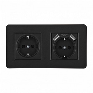 Розетка с заземлением и со шторкой и 2хUSB SET16-2 SET16-2-47-1-40-1 black