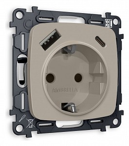 Розетка с заземлением и 2хUSB type A и C, без рамки Quant MO370010