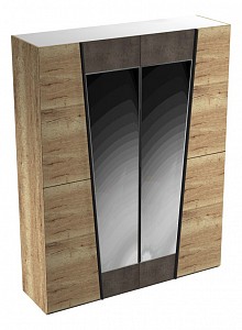 Шкаф 4-х дверный Стреза бетон чикаго темно-серый, дуб галифакс натуральный, зеркальный 