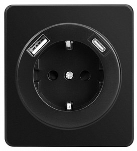 Розетка с заземлением и со шторкой и 2хUSB, без рамки ROUND KR-78-0704-3