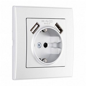 Розетка с заземлением и со шторкой и 2хUSB SET06-1 SET06-1-47-1 silver