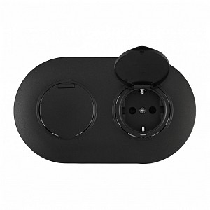 Розетка с заземлением и шторкой, с крышкой SET08-2 SET08-2-41-1x2 black