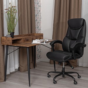 Кресло руководителя Cambridge, черный, кожа искусственная, ткань