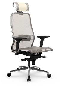 Кресло офисное S-3.041, молочный, ткань-сетка, экокожа